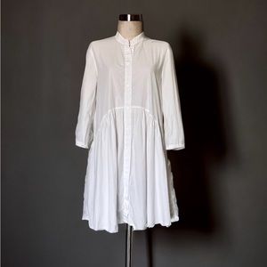 Zara White Monk Neck Long Sleeved Button down shirt Mini dress size S